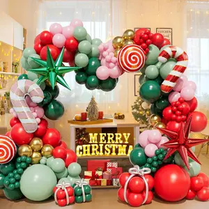 196 count Christmas Balloon Garland Arch kit with Red Green Pink  Christmas Balloons Candy Cane Red and Green Exploding Star Balloons for Christmas Party Decorations  Year