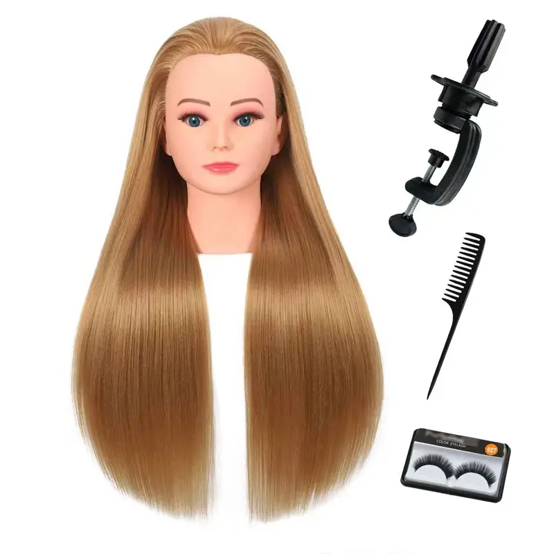 BAODANHAIR Mannequin Head Synthetic Fiber Hair Styling Dolls with Stand Comb & False Eyelashes for Practice Styling Techniques