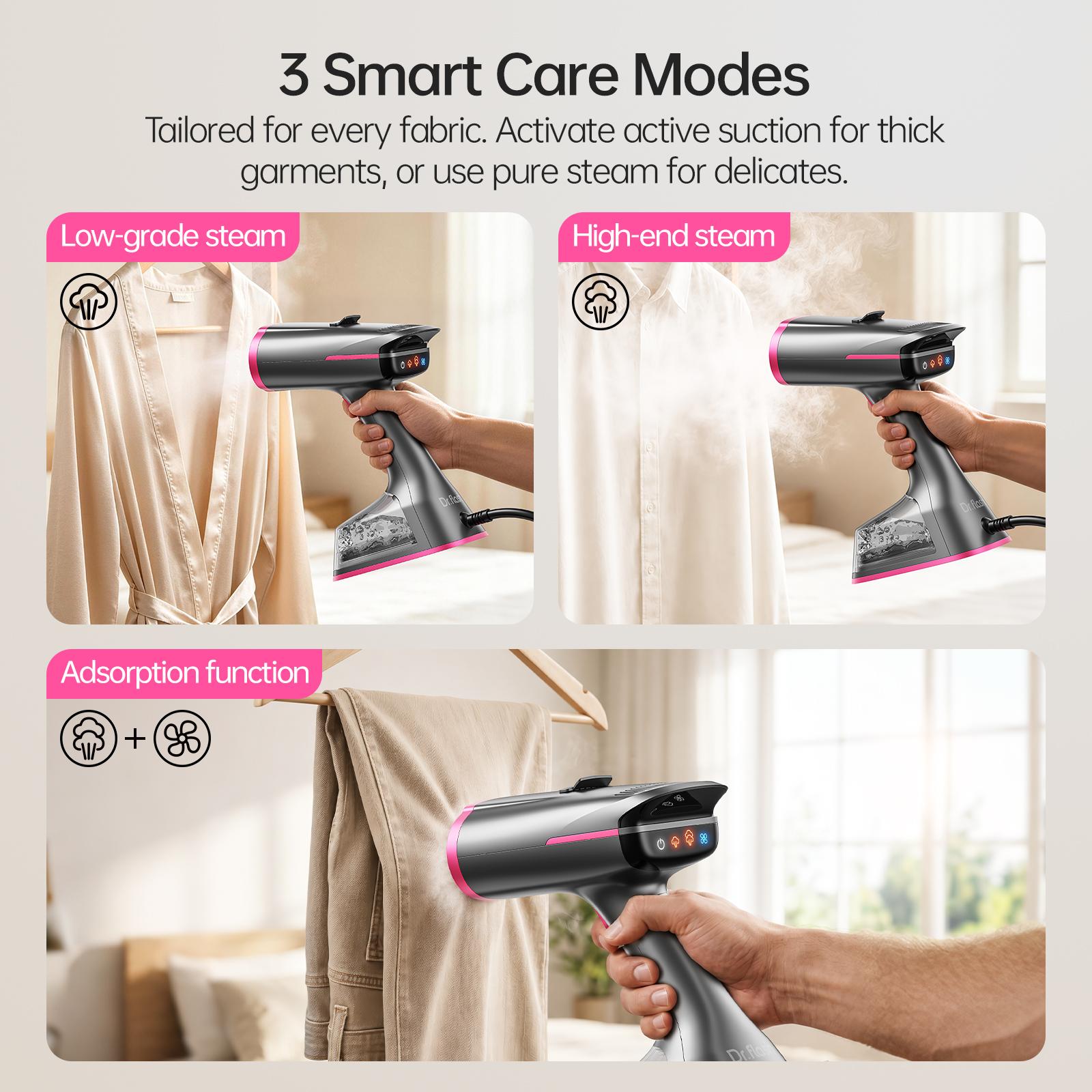 Dr.Flash Vacuum Garment Steamer, 270ml Big Capacity, 1400W Handheld Clothes Steamer, Suction Steamer ＆ Iron 2 In 1, Portable Travel Iron for Clothes, Fabrics, Large Ceramic Heat Panel summerwins