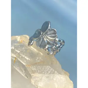 Four leaf clover spoon ring size 7.25  good luck band sterling silver women girls adj