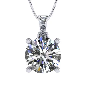 4 Prong Round Solitaire Simulated Diamond Necklace in Solid Sterling Silver with Pure Brilliance Zirconia