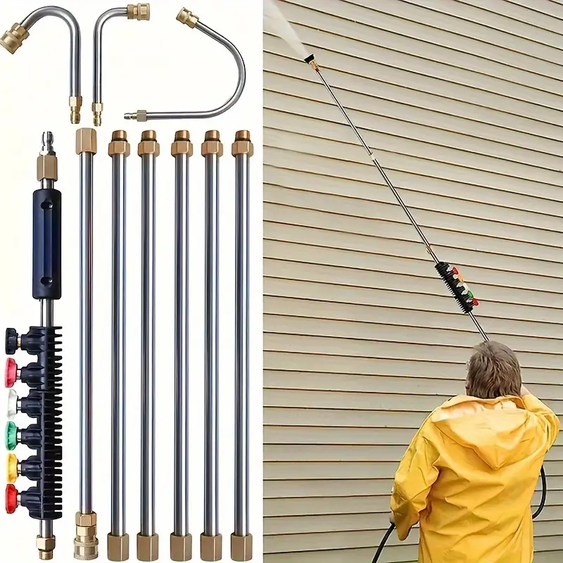 Pressure Washer Extension Wand 10 Pack Power Washer Lance with 5 Atomization Nozzle Tips Gutter Cleaner Attachment Curved Rod for Gutter Roof Drainage Walls Cleaning#Summervibes