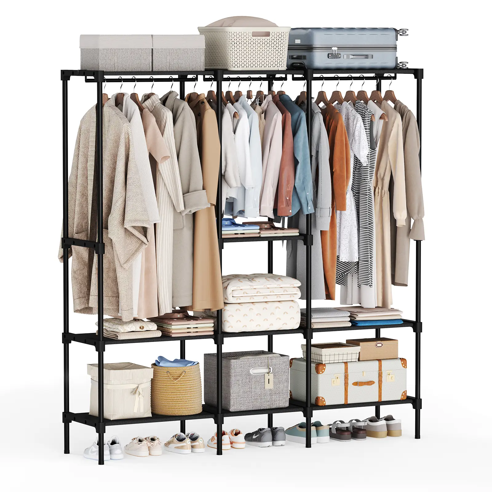 Wardrobe Closet,Portable Clothes Racks for Hanging Clothes, Free Standing Closet with 6 Tier Shelves, Closet Organizers and Storage Rack for Cloakroom, Bedroom