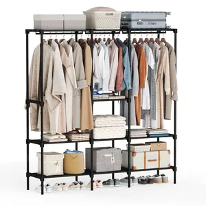 Wardrobe Closet,Portable Clothes Racks for Hanging Clothes, Free Standing Closet with 6 Tier Shelves, Closet Organizers and Storage Rack for Cloakroom, Bedroom, 80.7 x 15.6 x 77 Inches