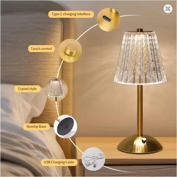 Crystal LED Table Decor Light Touch Sensor Desktop Night Light Rechargeable Reading Lamp for Bedroom Bedside Hotel Bar Decor Crystal LED Table Decor Light Touch Sensor Desktop Night Light Rechargeable Reading Lamp for Bedroom Bedside Hotel Bar Decor