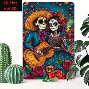 Day Of The Dead Metal Tin Sign - Vintage Aluminum Wall Art For Home & Bar, Dia De Los Muertos Decoration, Reusable, Pre-Drilled, Weather-Resistant, 14+ Age Group, 8x12 Inch - metal wall sign Vintage Metal Tin Sign home decor plaque funny bar sign