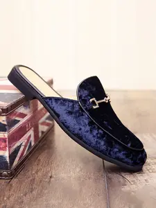 Luxury Velvet Bit Buckle Loafer Slippers for Men, Vintage Ice Velvet No-Heel Mules, Breathable Wear-Resistant Slip-On Shoes