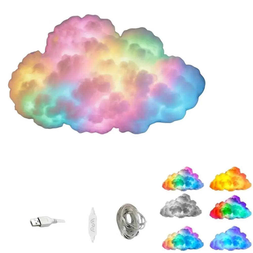 USB Powered 3D Thunder Cloud Light, Colorful Atmosphere Lamp, Mood Decorative Lights, Button Control, Multi-Color Fantasy Design, RGB Music Sync, Sound Sensing