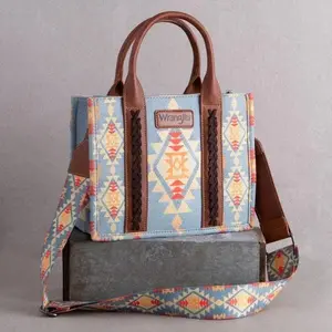 Wrangler Southwestern Canvas Small Tote - Light Blue WG2202-8120SBR