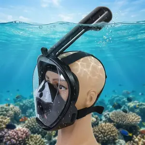 Professional Snorkeling Mask Full Face 180° Ultra Clear View Anti-Fog Anti-Leak Swimming Diving Mask with Breathing Tube, Adjustable Respiration System for Safe Snorkel & Freediving Gear