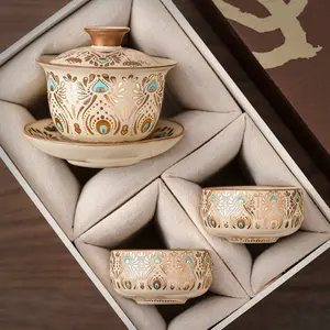 Handcrafted Chinese Tea Cup Gift Box - High-End Dunhuang Tea Set with Elegant Design and Premium Packaging