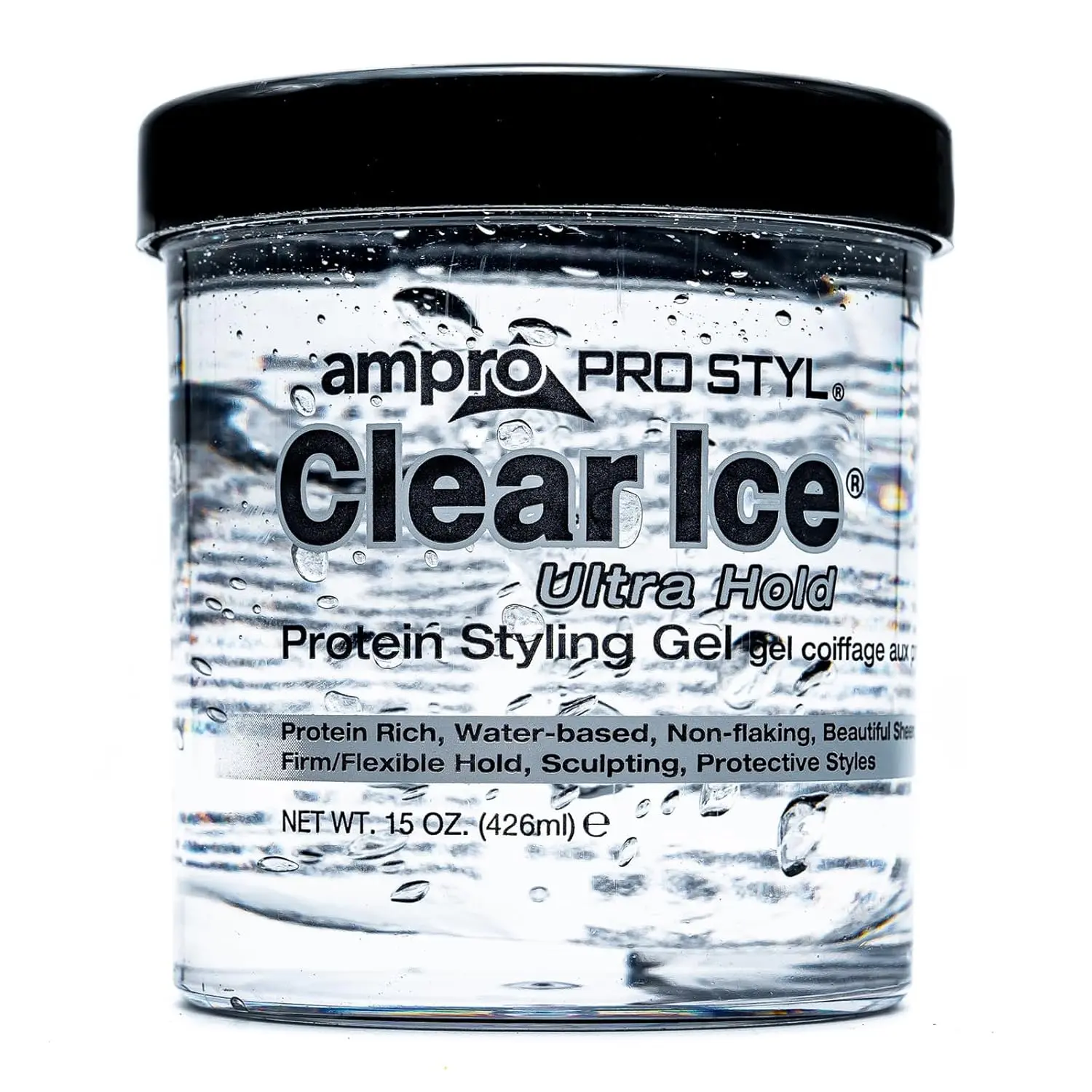 AmPro Pro Styl Clear Ice Styling Gel - Protects and Strengthens Your Strands - Non-Flaking, Alcohol Free, Vegan Formula - Flexible, Touchable Hold for All Hair Types