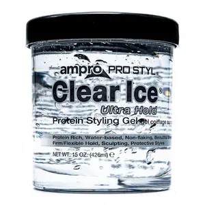 AmPro Pro Styl Clear Ice Styling Gel - Protects and Strengthens Your Strands - Non-Flaking, Alcohol Free, Vegan Formula - Flexible, Touchable Hold for All Hair Types