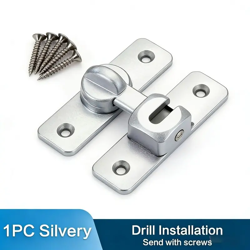 Silver Color Sliding Door Bolt, Door Hardware, Drilling/wireless Two-Use Safety Lock, Suitable for Barn Doors, Cabinets, Windows, Closets, Includes Installation Accessories
