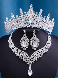 Luxury Wedding Accessories Set, Bride Crown Necklace Earrings Jewelry Kit, Perfect for Bridal Photoshoots & Engagement Ceremonies