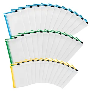 36PCS Mesh Zipper Bags – 12×B6, 12×A6 & 12×B8 Waterproof Document Pouches for Office, School & Travel Organizer (Transparent File Bags)