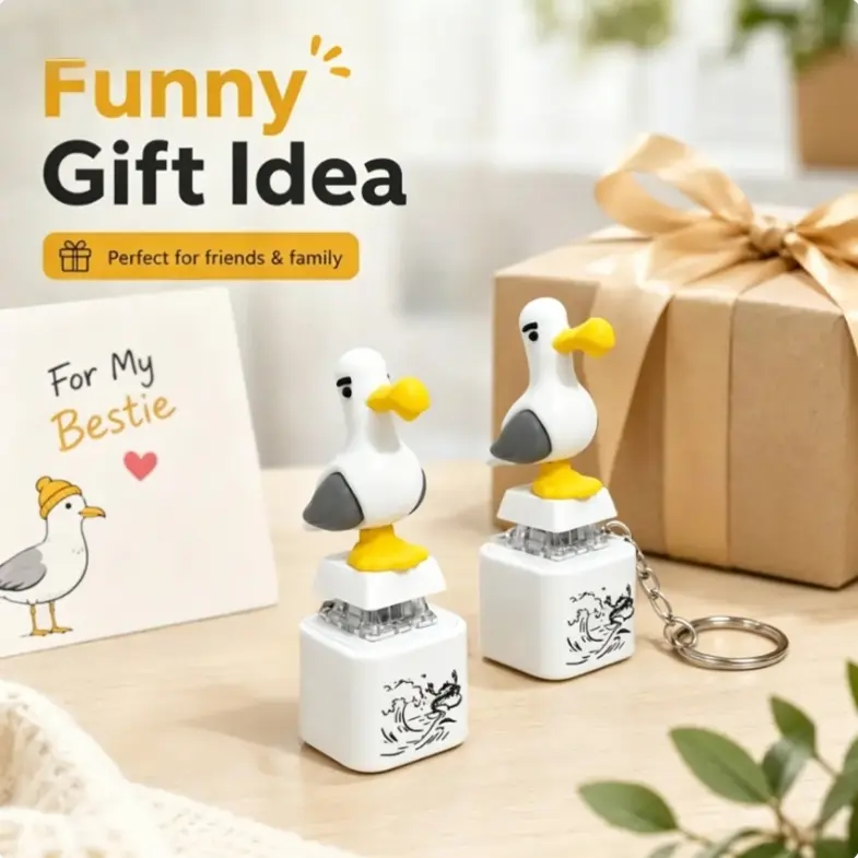 Seagull MINE! Sunshine Vibes Bag Charm Keychain,Button Keychain with Real Sound Effect and LED Light, Funny Interactive Novelty Gift Suitable for Friends and Family