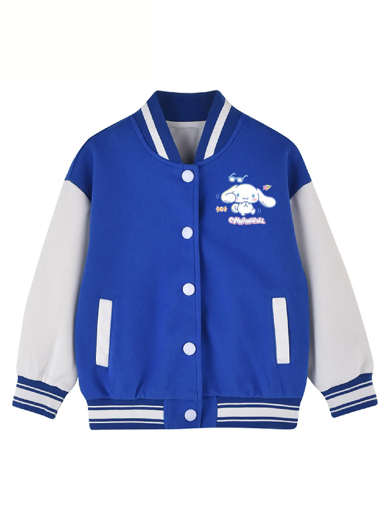 1pc Baseball Jacket School Varsity Uniform  2024 new Cinnamoroll  cartoon printed button jacket  Casual Sweatshirt Sweater Blue Baseball Jacket  Solid Color