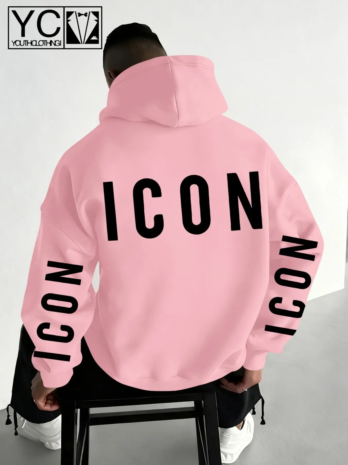 Men's Icon Full Letter Print Hoodie Sweatshirts, Casual Loose-Fitting Streetwear, Fall Winter Fashion, Daily Wear, Long Sleeve