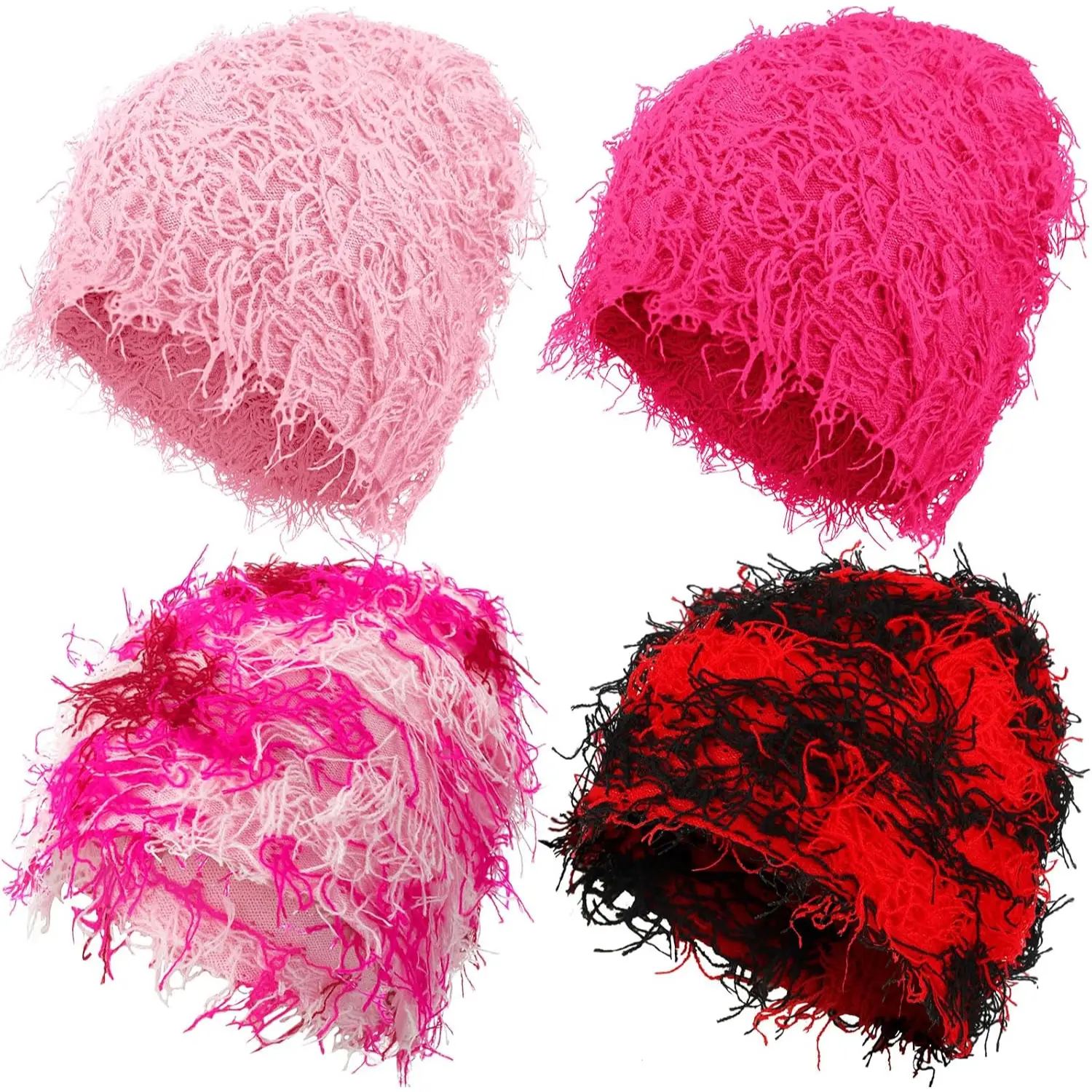 4 Pack Distressed Knit Beanie Winter Hat Soft Acrylic Skull Cap Stretch Beanie for Men Women
