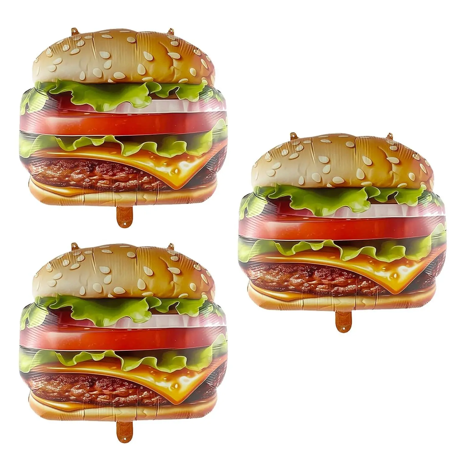 3Pcs Hamburger Shaped Mylar Balloons, Hamburger Food Themed 24" Realistic Cheeseburger Foil Balloons For Birthday, Baby Shower, Carnival, Fast Food Snacks Bbq Party Decorations