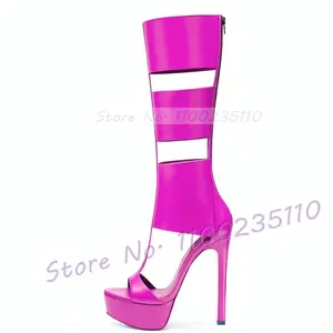 Caged Platform Tall Sandal Boots Women Chic T-strap Gladiator Open Toe Sandals Ladies Classy Back Zipper Summer Cutout Sandals Walking Shoes Girl platform sandals Footwear Flatform Lavender birthday heels Elegant Decor