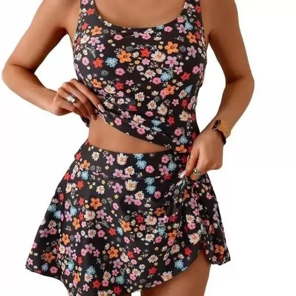 Tankini Swimsuit for Women Tummy Control Two Piece Bathing Suit High Waisted Tank Top with Swim Skirt Swimdress #Deals For You Days