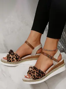 Women's New Casual Leopard Print Butterfly Decor Thick Soled Unique Sandals, Thick Sole Slip-On Shoes, Lightweight Office Party Slippers, Anti-Slip Height Boosters