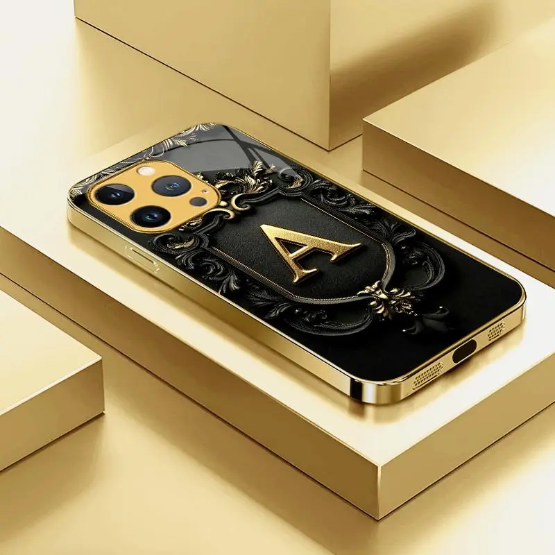 Electroplated Glass Gold Phone Case for iPhone 13 Pro, High-End Mobile Phone Cover & Accessory - Premium Design, 26 Letter Options, Major Promotion | YM99, Accessories, One-Piece