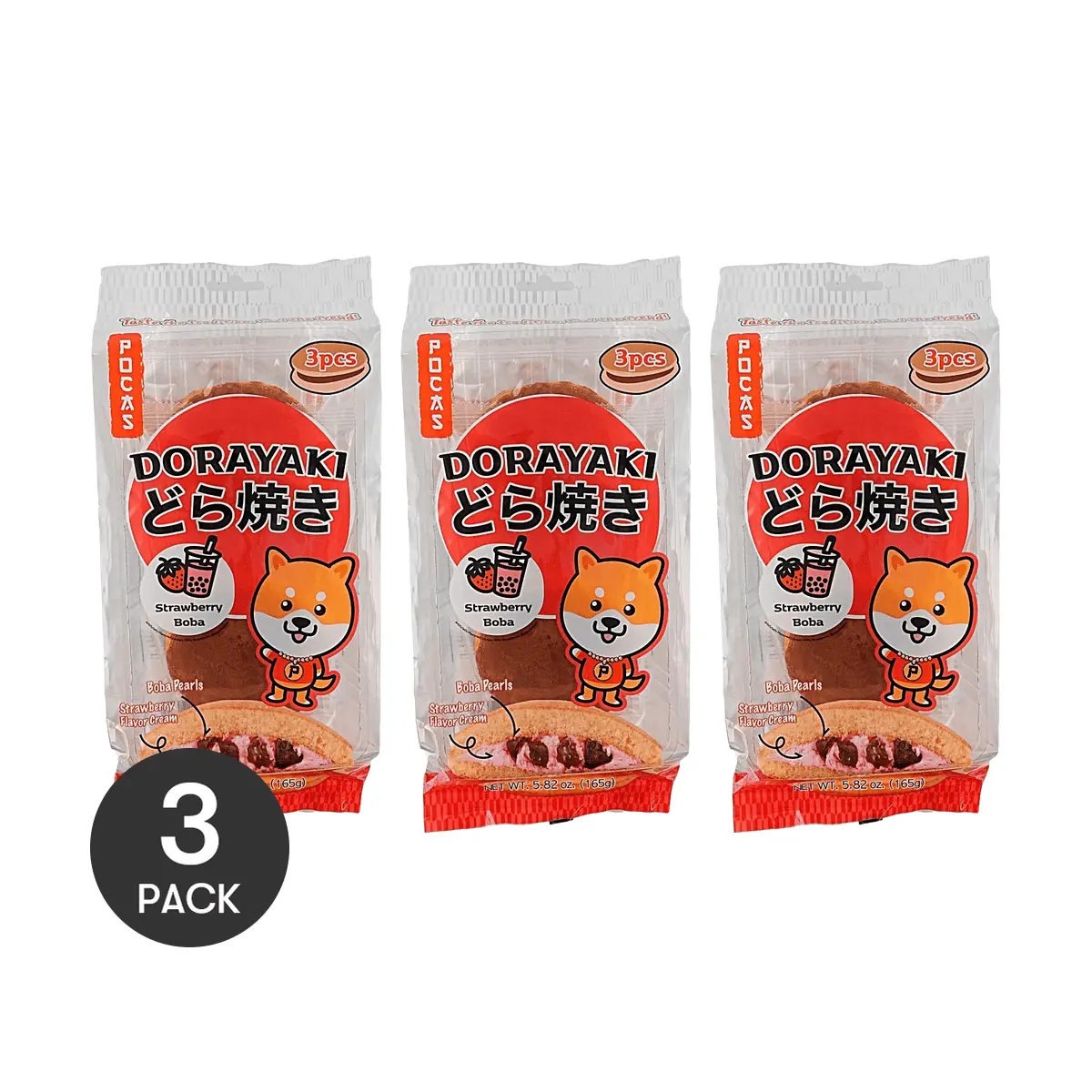 POCAS Strawberry Pearl Milk Tea Mochi - 3 Packs (9 pcs Total) - Japanese Snack, Breakfast Pastry, Afternoon Tea Treat, Sweet Dessert