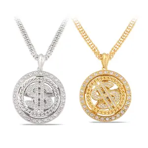 European and American Hip Hop Street Style Dollar Turntable Necklace, Rotatable Dollar Pendant