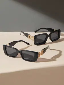 2 Pieces Geometric Classic Fashion Eyewear, Stylish Outdoor Sunglasses for Women, Perfect for Summer Beach Vacation & Travel Gifts, Classic Shades