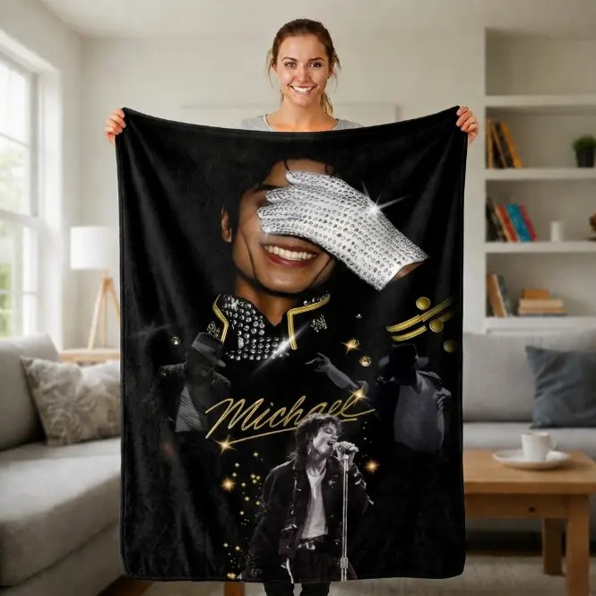 Retro Pop Music Legend Throw Blanket, Vintage Stage Performance Collage Fleece Blanket, Iconic Music Fan Bedroom Decor Gift