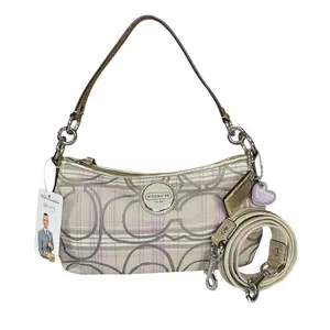 Pre-owned coach Nylon Crossbody Bags Demi Tartan Plaid Bag Metallic Gray Gold Leather Shoulder Crossbody Y2K