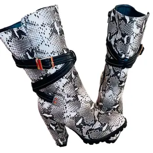 Snake Print Women's Booties Size 6, Black & White Design, Adjustable Strap, Suitable for Casual Wear - Girl, Footwear