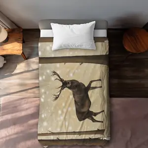 Begin Home Decor C1DCTXLWR7A23W Roe Deer in Winter Landscape Twin Size Extra Long Duvet Cover - Holiday Home Decor
