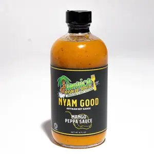 Nyam Good Mango Pepper Sauce – Sweet & Spicy Scotch Bonnet Pepper Sauce, 8 oz Glass Bottle, Island Flavor for Meats, Seafood, and Veggies