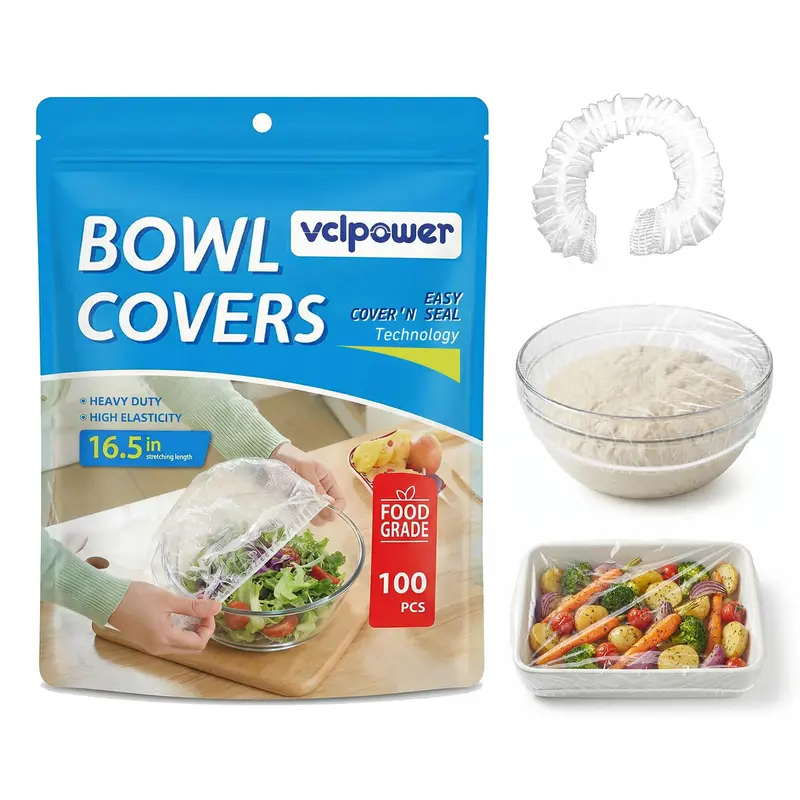100 Pcs Reusable Sourdough Round Covers - Food-Grade BPA-Free PE Plastic Containers, Kitchen Utensils & Gadgets, Double Band, Dustproof, Fits 5-11" Bowls & Plates, Hand Wash Only, Up to 30+ Uses for Freshness