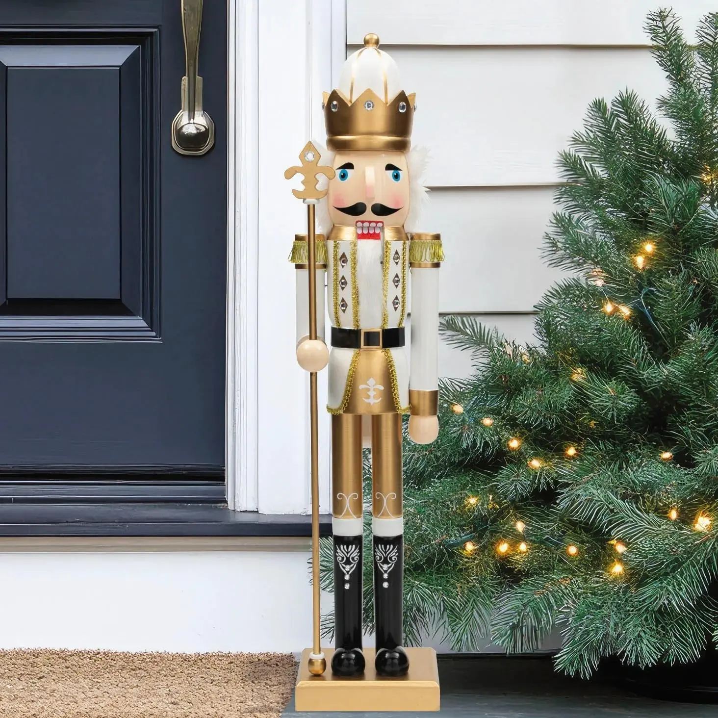 3 Ft Large Gold Wooden Christmas Nutcracker with Scepter, Classic Holiday Soldier Figurine for Home, Entryway & Party Decor