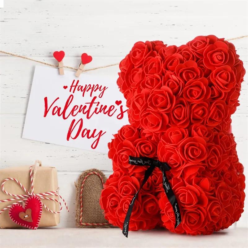 Wedding Rose Teddy Bear with LED Light in Clear Gift Box for Women Valentines Girlfriend Birthday Gifts Romantic Souvenir