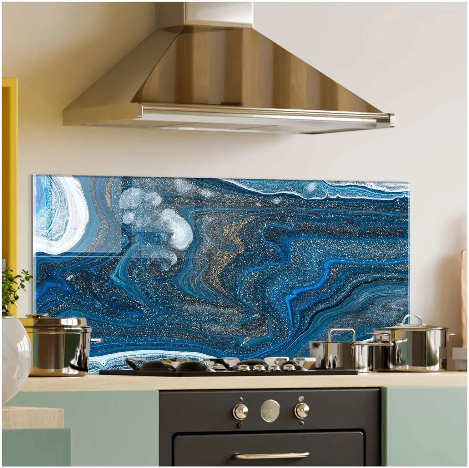 GCKG Blue marble swirl background abstract flowing texture experimental art Tempered Glass Kitchen Backsplash, Stove Back Cover, Stove Splashback, Cutting Board, Kitchen Wall Decor