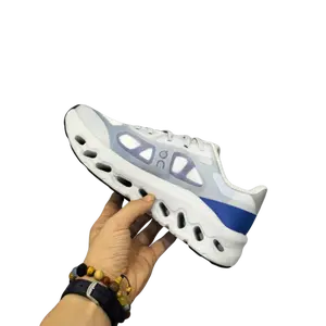 Lightweight Running Shoes White Blue - Comfortable Sports Trainers Hexagonal Sole Gym Training Walking