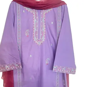 Cambric 3 pc embroidered suit Chiffon Dupatta