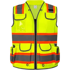 Reflective safety vest class 2 high visibility heavy duty padded neck construction vestmeets ansiisea standard