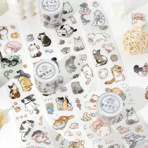 200cm Roll Good Luck Cat Series Pet Glitter Tape, High Adhesive Stickers, Handmade Scrapbook Material DIY Diary Calendar Frame Sticker Card Background Decoration
