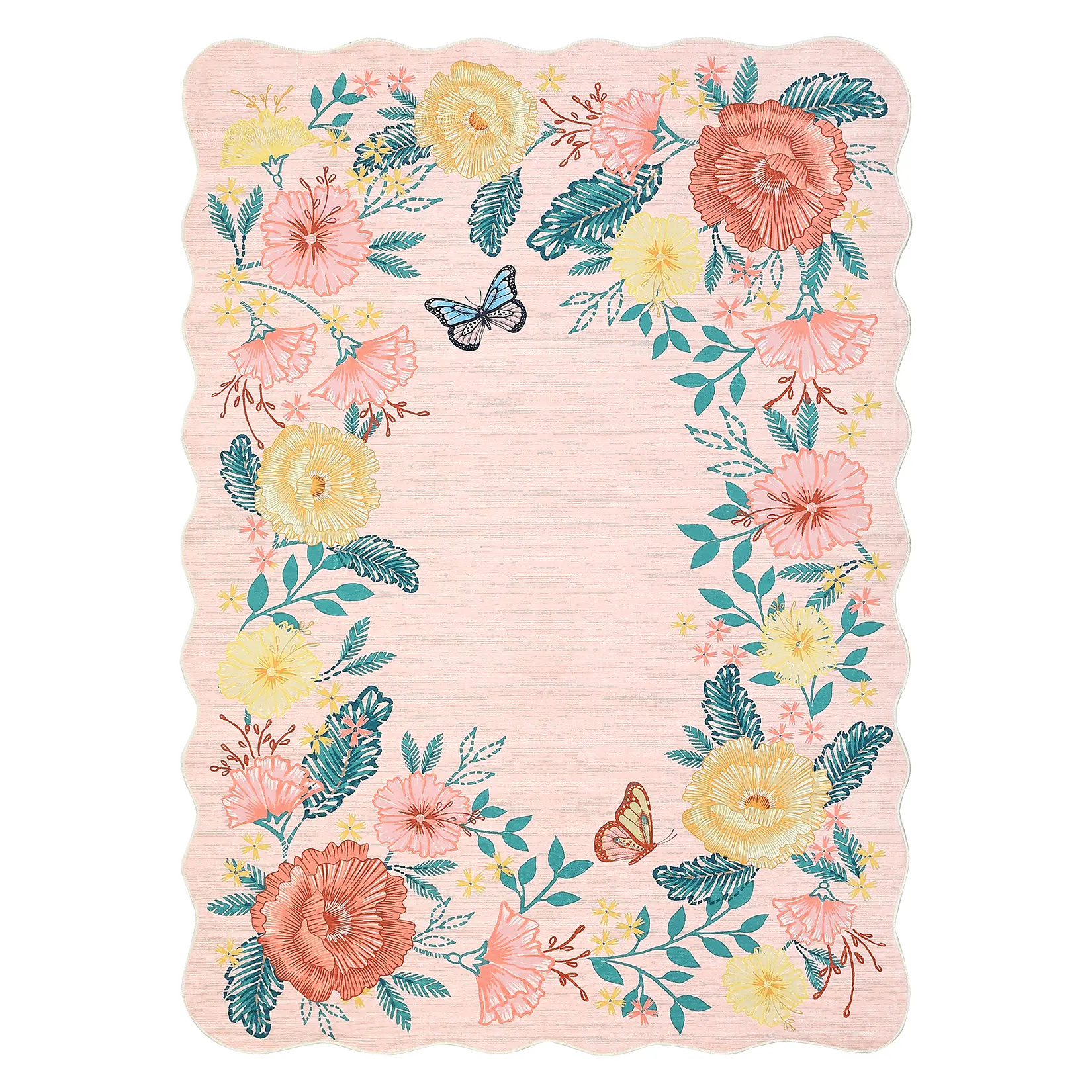 10x13 ft Low-Pile Polyester Fiber Pink Rectangular Modern Botanical Print Floral Area Rug, Home Decor Minimalist Modern Indoor Machine Washable Rug for Living Room, Bedroom, Home Decor Rug, Machine Washable Rugs