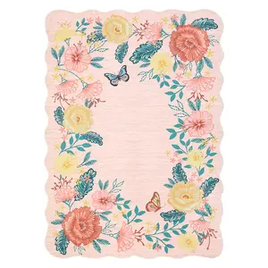 5 x 7 ft Polyester Pink Rectangular Modern Botanical Floral Area Rug, Machine Washable for Living Room, Bedroom