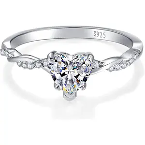 Womens Heart Promise Ring, 925 Sterling Silver Heart Cut Created Emerald/Sapphire/Amethyst/Ruby/Cubic Zirconia/Opal Twisted Vine Engagement Ring for Women Size 510