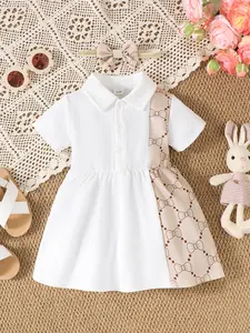 Ready Stock 6m-3y Baby Girls Cute Dress Set Summer Bow Pattern Patchwork Short Sleeve Lapel Dress with Headband Clothes 42503061