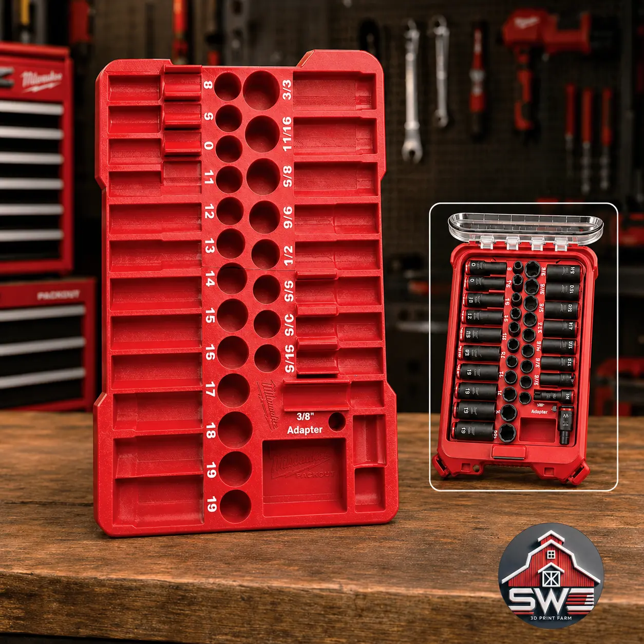 Insert Organizer Compatible with Milwaukee Packout 48-22-8436 for 3/8 in 43PC Impact Socket Set